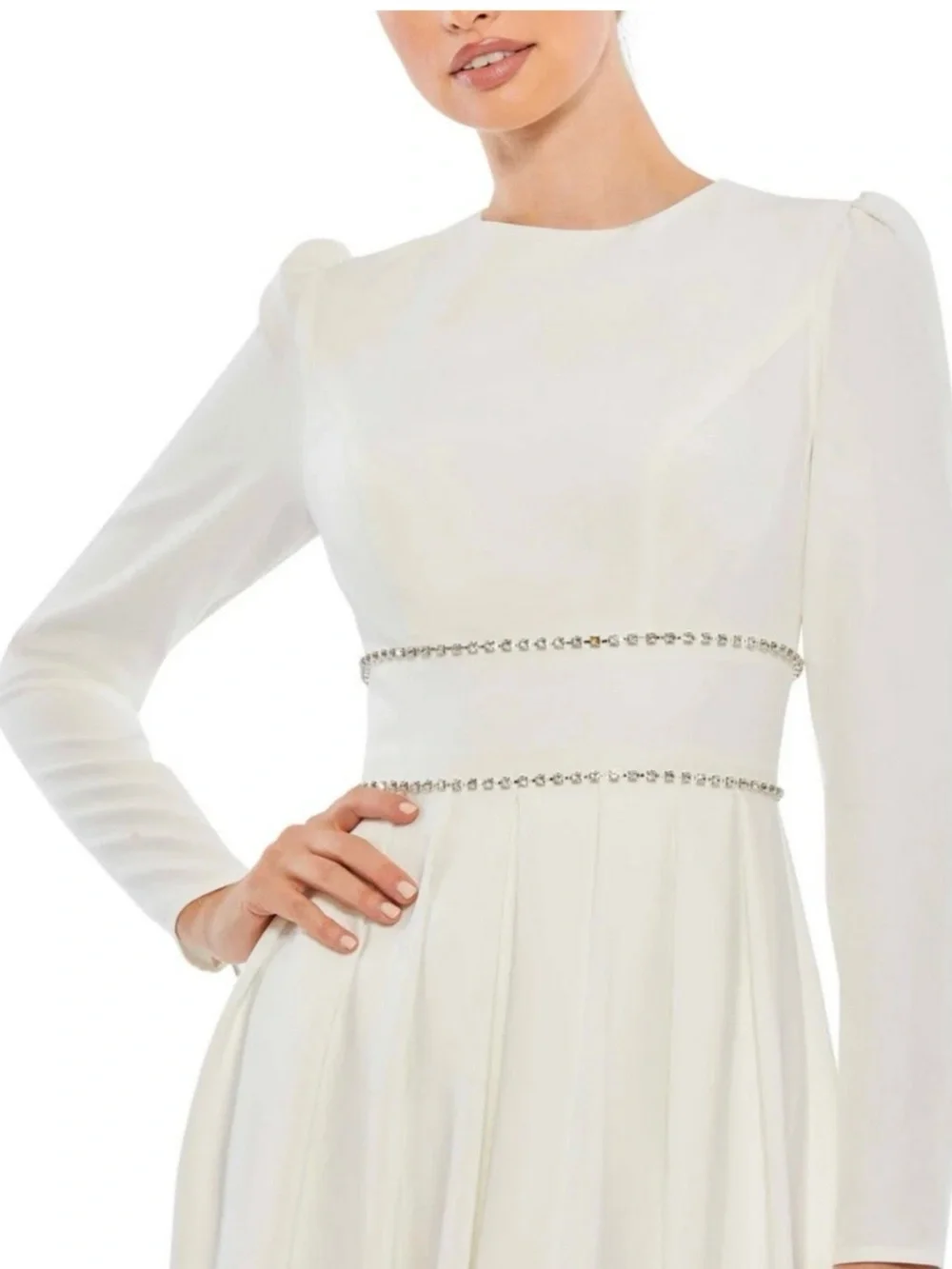 MAC DUGGAL size 4 A-line Rhinestone Waist Evening Gown White Dress 55705